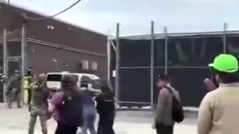 ICE agent shoves this ANTIFA soy boy to the ground.