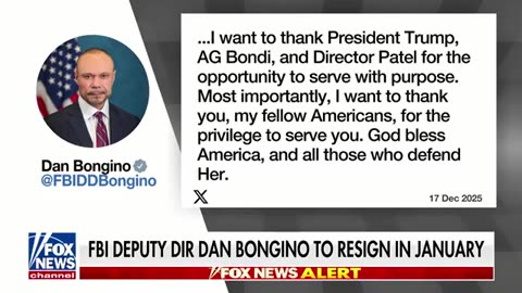 Deputy FBI Director Dan Bongino announces he is leaving the bureau.