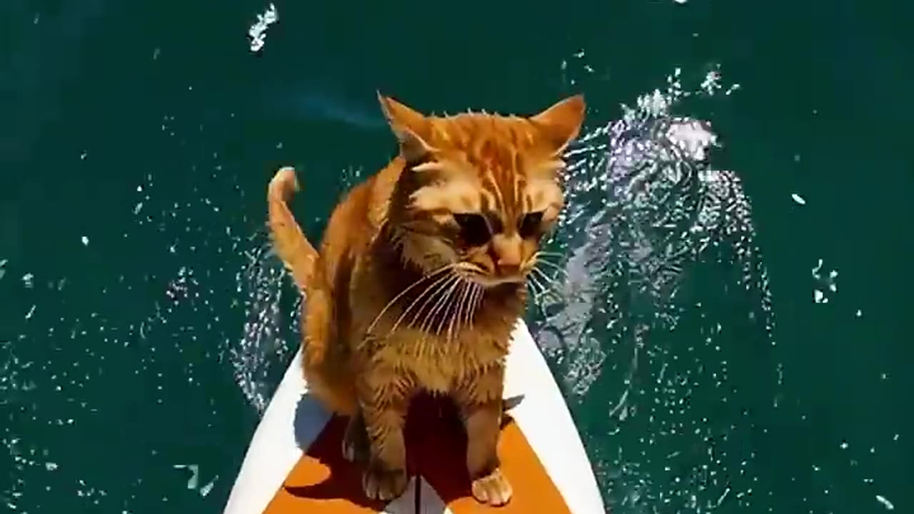 orange cat surfing