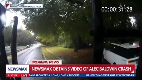 Video shows Alec Baldwin tries to pass a truck on the right but instead swerves into a tree.