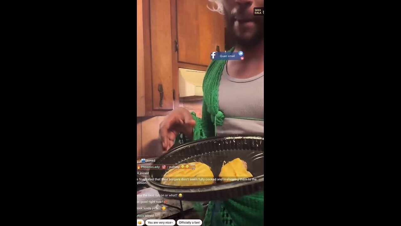 Flyy cooked him a cheeseburger with onion as the bun and cabbage.