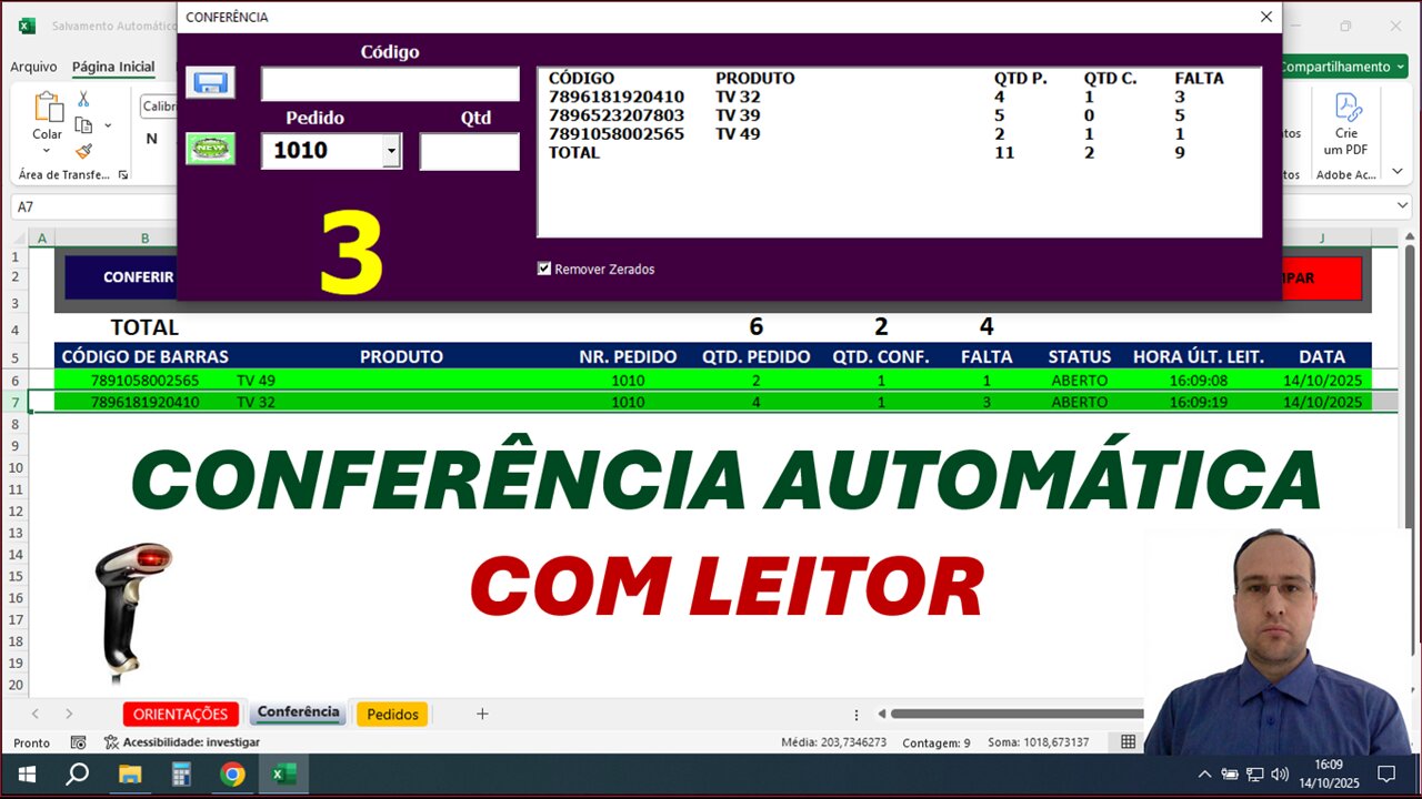 Planilha Excel de Conferência Automática com Leitor | Evite Erros