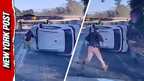 Suspect punches through windshield after flipping SUV during Texas police chase