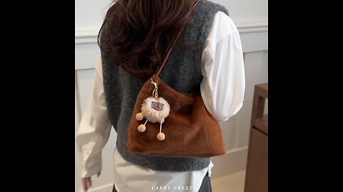 Stylish Faux Fur Shoulder Bag with Pom Pom Charm