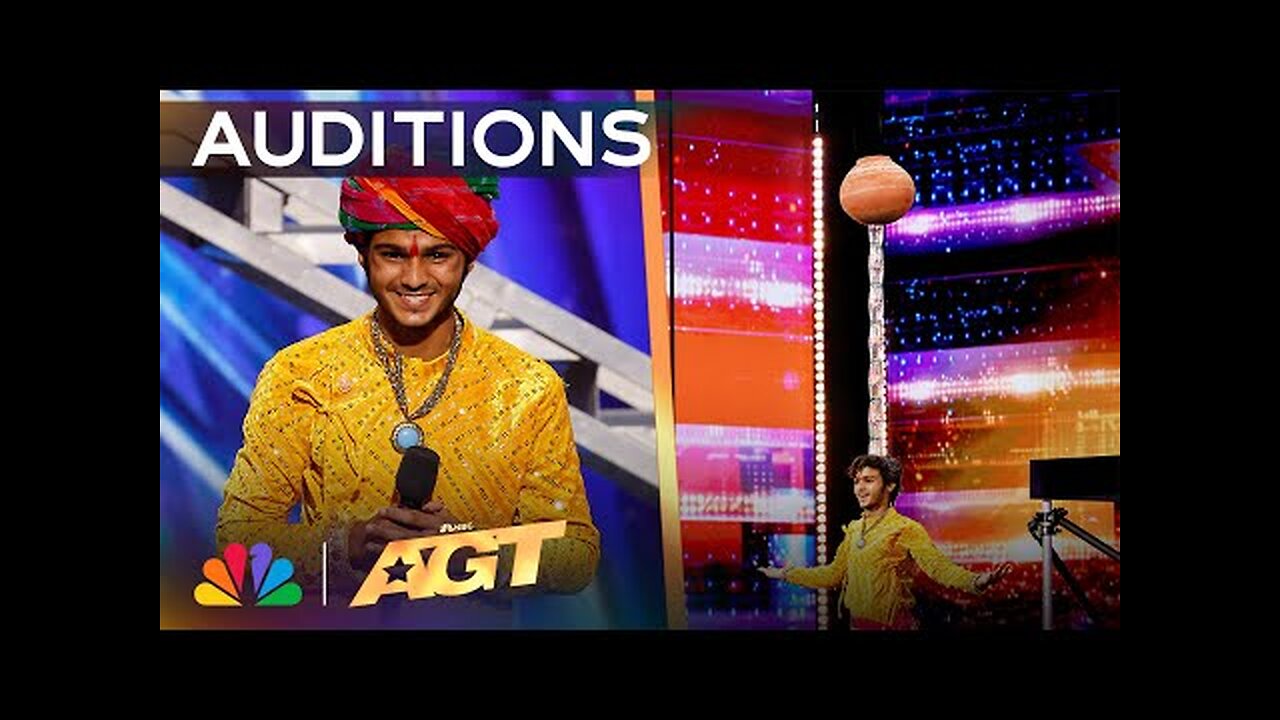 Praveen Prajapat DEFIES GRAVITY By Balancing Objects On His Head! ｜ Auditions ｜ AGT 2024