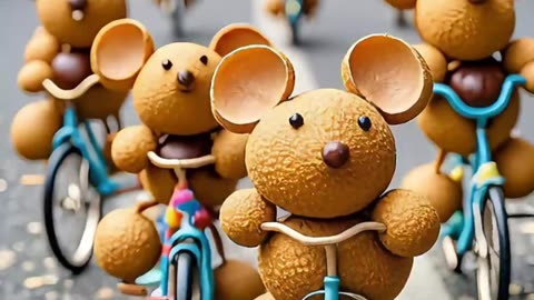 Longan little tiger longan little calf longan little mouse ride bicycles together and go out