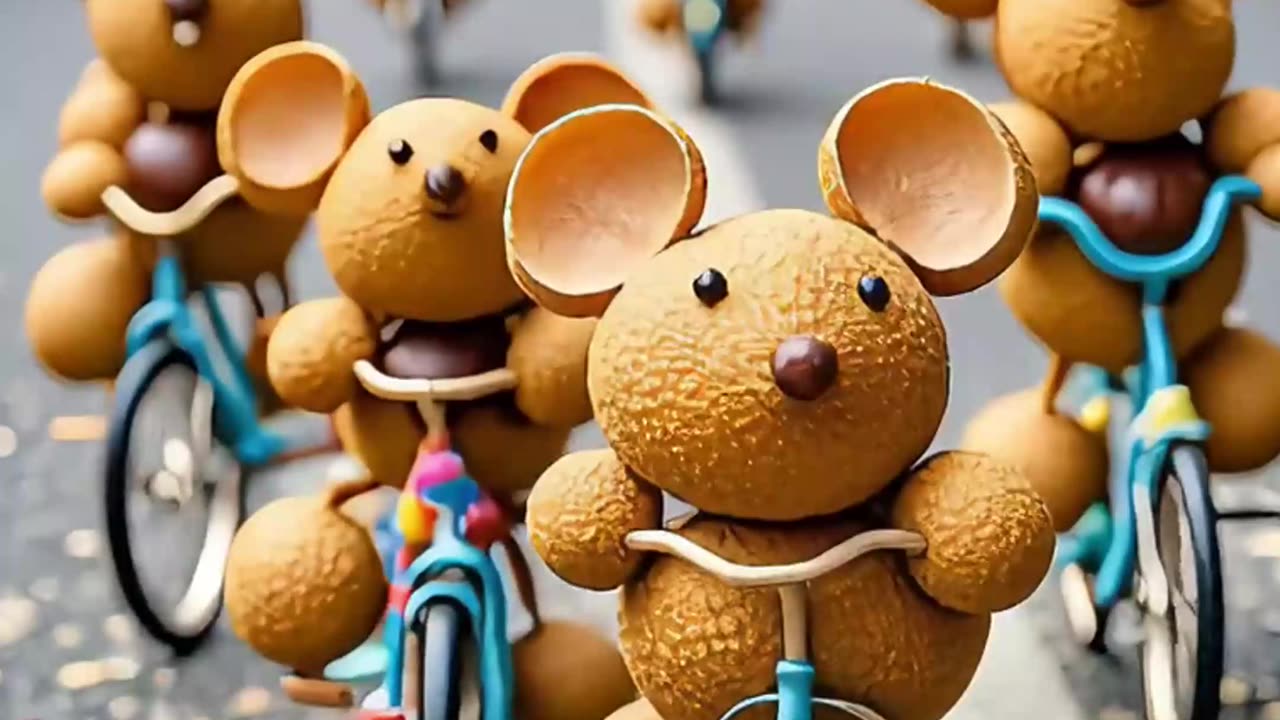 Longan little tiger longan little calf longan little mouse ride bicycles together and go out