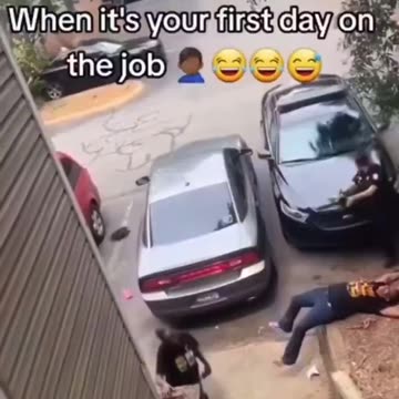 Female cop almost gets crushed by her own car🤦‍♂️