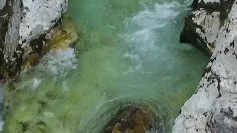 Aerial View of the Turquoise Soča River | Great Soča Gorge, Slovenia