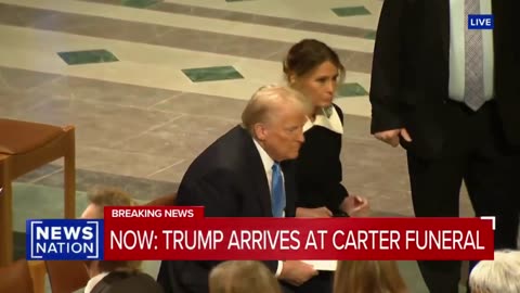 President Donald J. Trump and the First Lady arrive at President Carter's funeral in Washington, D.C.