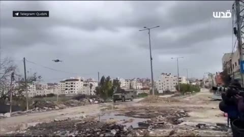 An Israeli drone hovers over a group of on-duty Palestinian journalists in Tulkarem camp