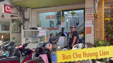 Eating at Bun Cha Huong Lien where Anthony Bourdain interviewd Barak Obama