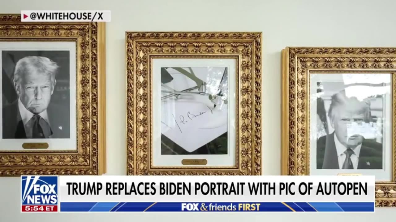 Trump Hilariously Replaces Bidens Portrait With Photo Of Autopen