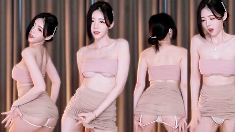 Flirty dancer in a pink corset and mini skirt, twisting hips and teasing curves