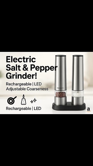 CIRCLE JOY Electric Salt & Pepper Grinder Set | Rechargeable, LED, Adjustable Coarseness
