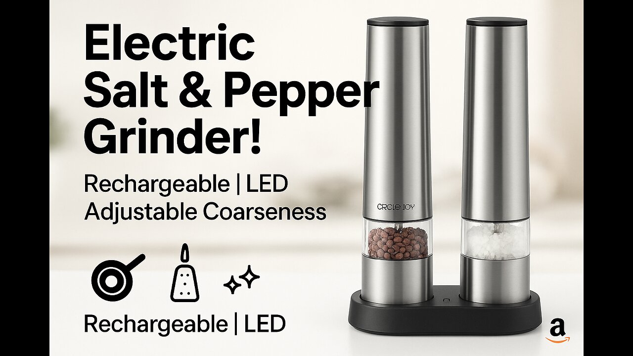 CIRCLE JOY Electric Salt & Pepper Grinder Set | Rechargeable, LED, Adjustable Coarseness