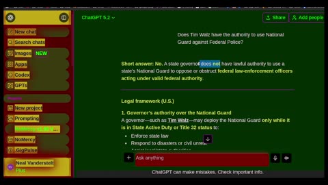 Tim Waltz Has No Legal Authority To Use National Guard Against Federal Police Over Woman Shot By ICE