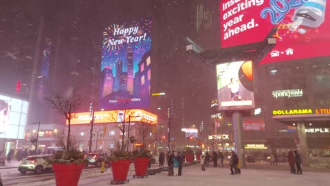 【4K】Snowy New Year’s Eve Downtown Toronto ❄️ NYE Snowfall Night Canada 🇨🇦