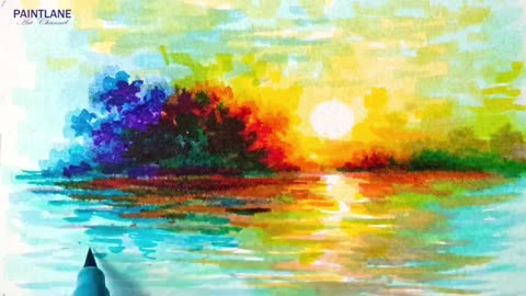 How to paint Easy Sunset Scenery Art