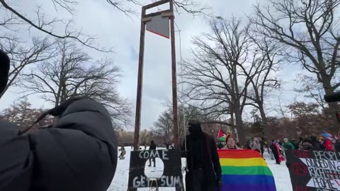 A GUILLOTINE has been set up at an anti-Trump protest outside the Capitol.