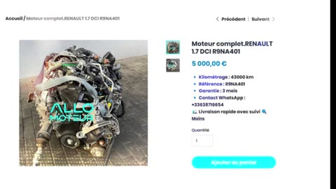 ALLOMOTEUR.COM - Moteur complet.RENAULT 1.7 DCI R9NA401