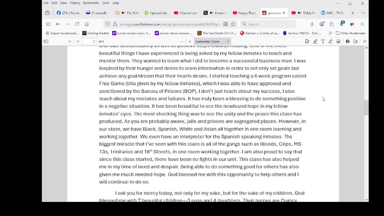 DIDDY WRIGHTS LETTER TO JUDGE