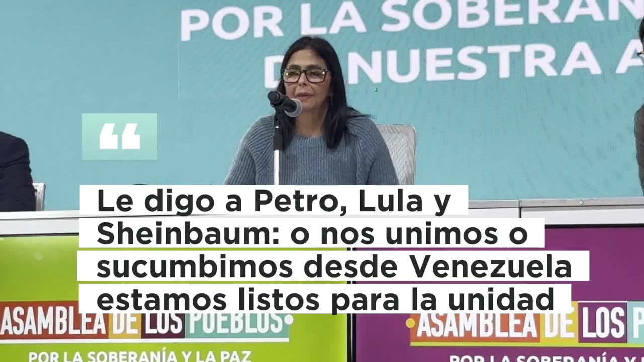 Delcy Rodríguez dice que los aliados principales del régimen narcoterrorista de Nicolás Maduro son @petrogustavo, @LulaOficial y @Claudiashein y les solicita más unión y apoyo.