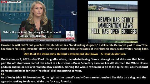 Karoline Leavitt: this shutdown is a "total fucking disgrace," a Democrat plot to ram "free healthcare for illegal invaders" down America's throat and kiss the asses of their batshit-crazy, woke whites-hating base.