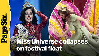 Watch the scary moment Miss Universe collapses on festival float in Ecuador