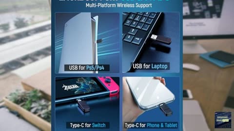 Wireless Gaming Headset for PC, PS5, PS4, 2.4 GHz USB & Type-C Gaming Headphones with Microphone