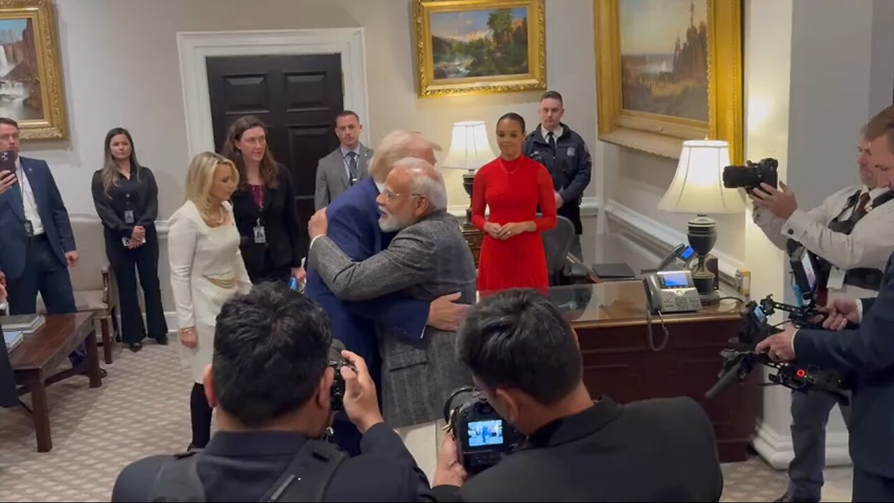 Behind the Scenes Trump greets PM Modi