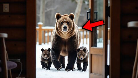 Bear Freezes With Two Cubs The Man's Decision To Open The Door Will Amaze You!