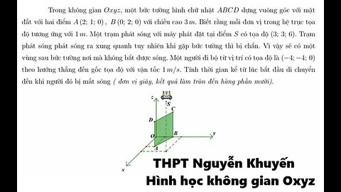 THPT Nguyễn Khuyến 2026: Trong không gian Oxyz, một bức tường hình chữ nhật ABCD dựng vuông góc