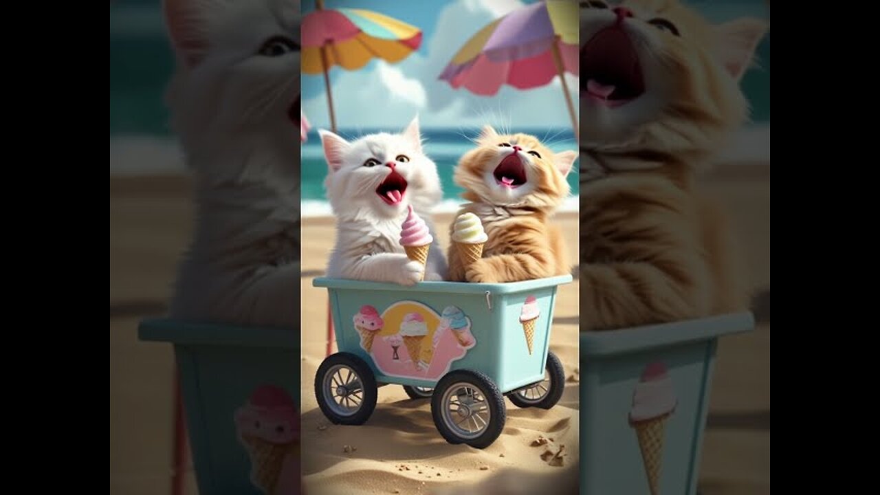 Cute Farting Kittens. Beach plus Ice Cream equals FUN
