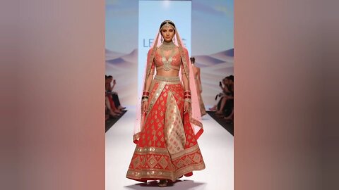 A royal Rajasthani woman gracefully walking on a fashion ramp