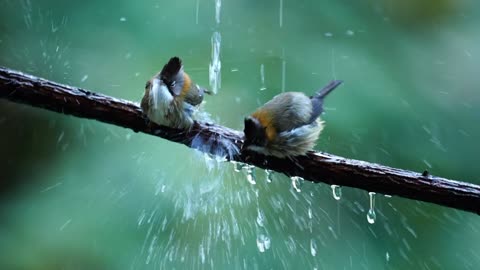 bathing in the spring water in the forest