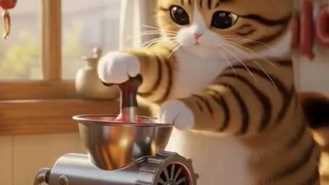 “Chef Cat Grinding Meat Like a Pro 😂🐱 | Funny Cat Cooking Moment