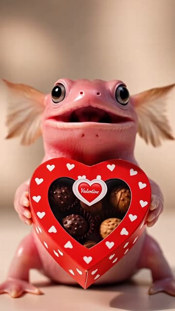 Axolotl with a box of Valentine's Chocolates