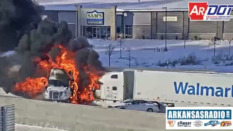 WATCH: Two Semi Trucks Erupt Into Flames On Arkansas Interstate