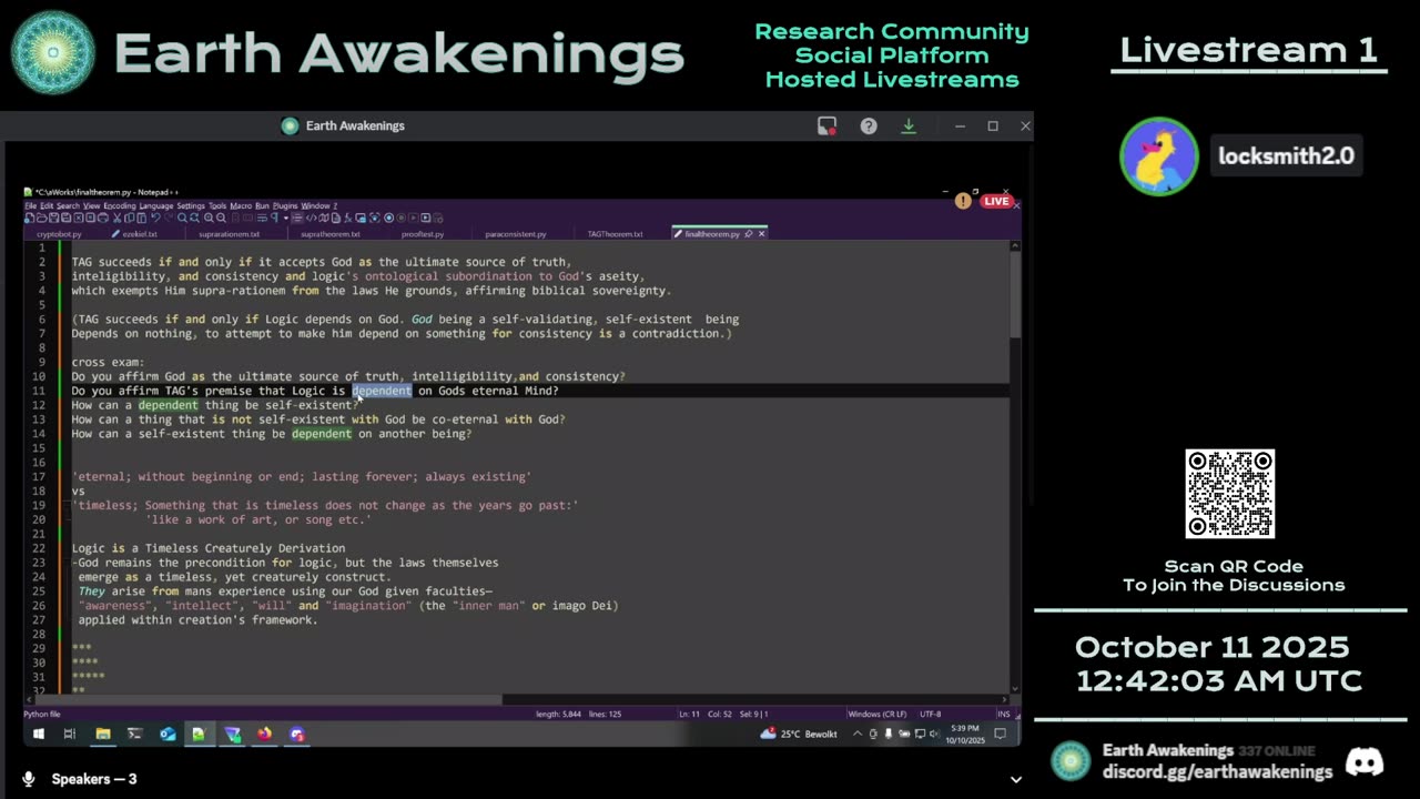 Earth Awakenings Events - #4076 - Does God Have to Be Logically Possible? - TorahforYah vs Locksmith