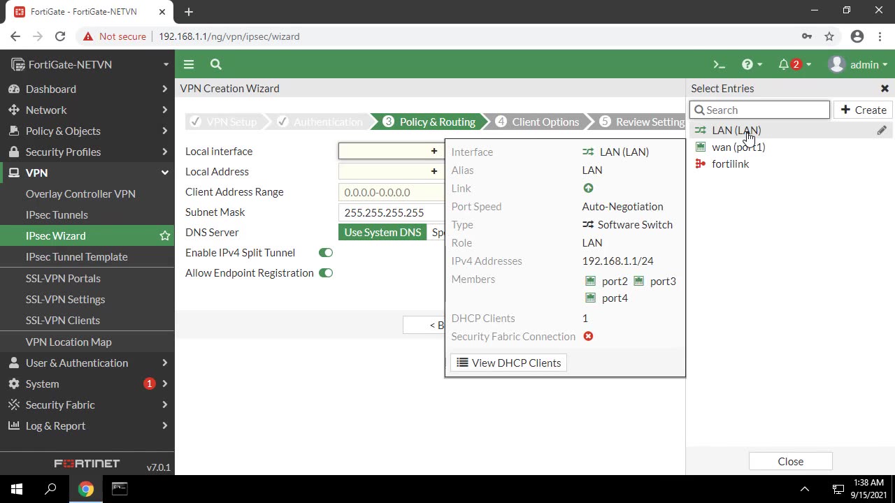 How to configure VPN Client to Site on FortiGate