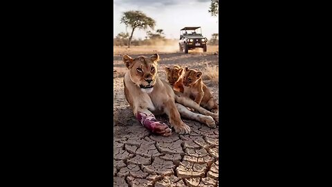 Injured Mother Lion Healing with the care of her Rescuers.