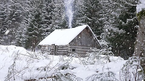 cold winter night in an abandoned hunters log cabin#ColdWinterNight #AbandonedCabin #HuntersLogCabin