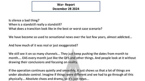 WAR REPORT - DEZEMBER 28 2024 - I IS SILENCE A BAD THING