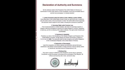 Declaration Summons of Authority Donald J. Trump Commander and chief of the World wide