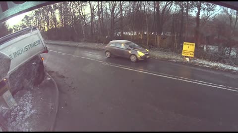 Extremely Near Miss as Truck Slips Off Road