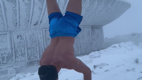 Calisthenics Display on Frozen Mountaintop