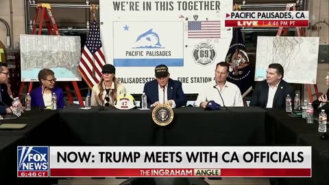 The LA Fire Department has given Trump a fire hat that says "47" on it.