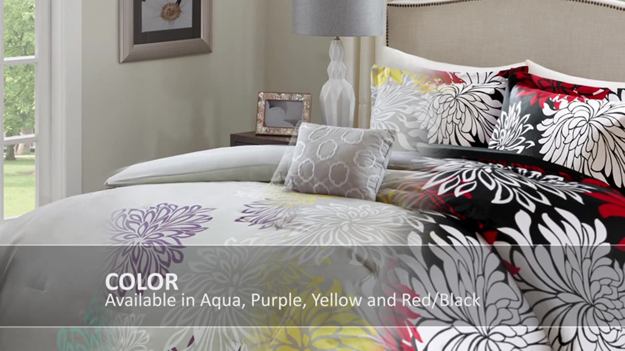 Comfort Spaces Enya Comforter Set-Modern Floral Design All Season Down Alternative Bedding