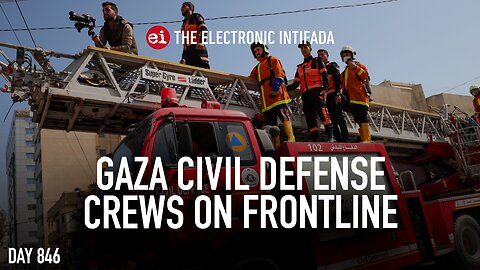 Gaza Civil Defense crews on frontline, with Jon Elmer